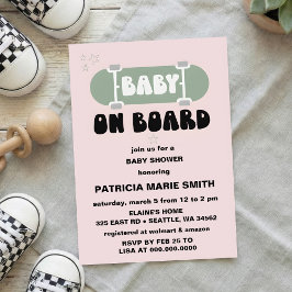Convite Baby on Board Skateboard Baby Shower party Invitat