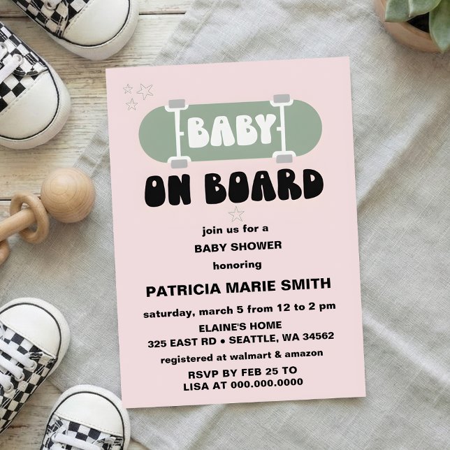 Convite Baby on Board Skateboard Baby Shower party Invitat (Criador carregado)