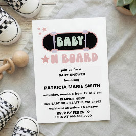 Convite Baby on Board Skateboard Baby Shower party Invitat