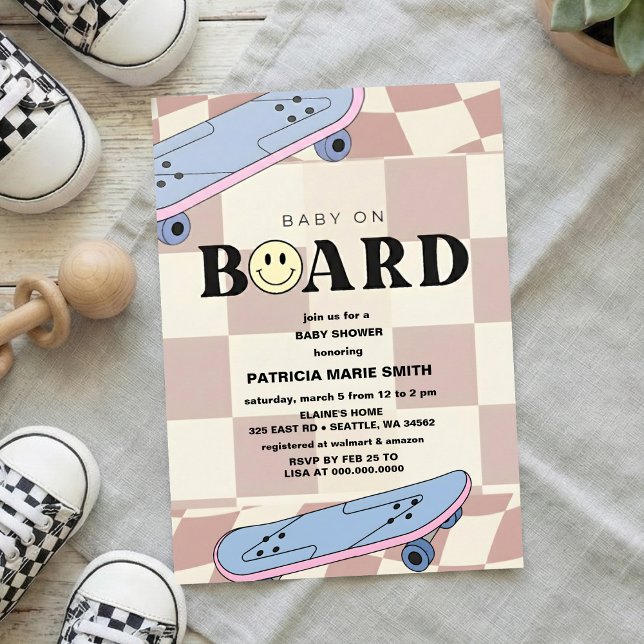 Convite Baby on Board Skateboard Baby Shower party Invitat (Criador carregado)
