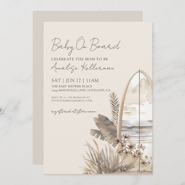 Convite Baby On Board Summer Boho Beach Baby Shower (Frente/Verso)