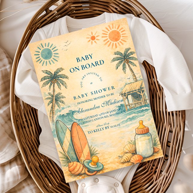 Convite Baby On Board Surf Baby Shower (Criador carregado)