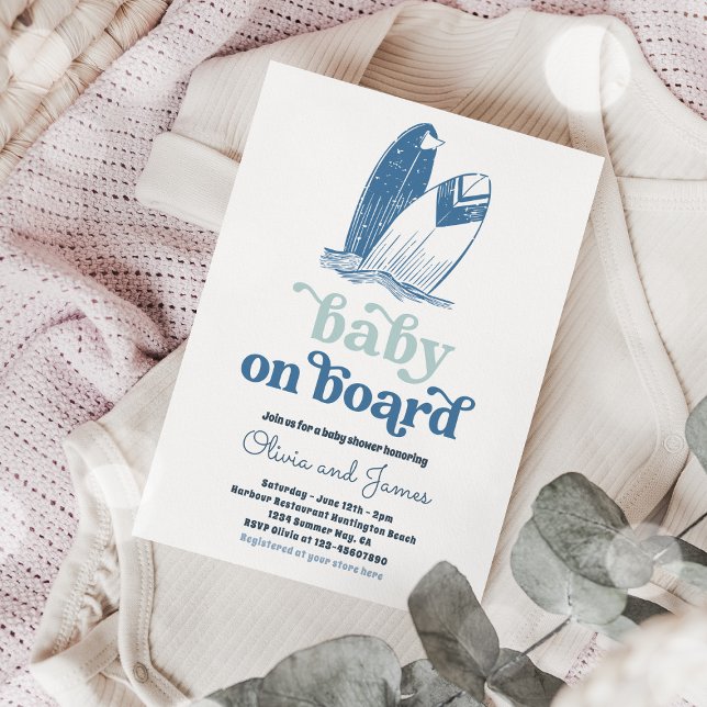 Convite Baby On Conselho Modern Surf Chá de fraldas Praia (Criador carregado)