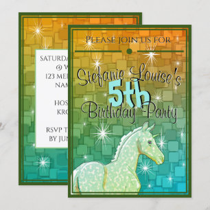 Convite Baby Palomino Unicorn Birthday (quadrados colorido