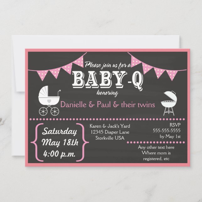 Convite Baby-Q Chalkboard Baby Shower Invtions (Rosa2) (Frente)