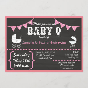 Convite Baby-Q Chalkboard Baby Shower Invtions (Rosa2)