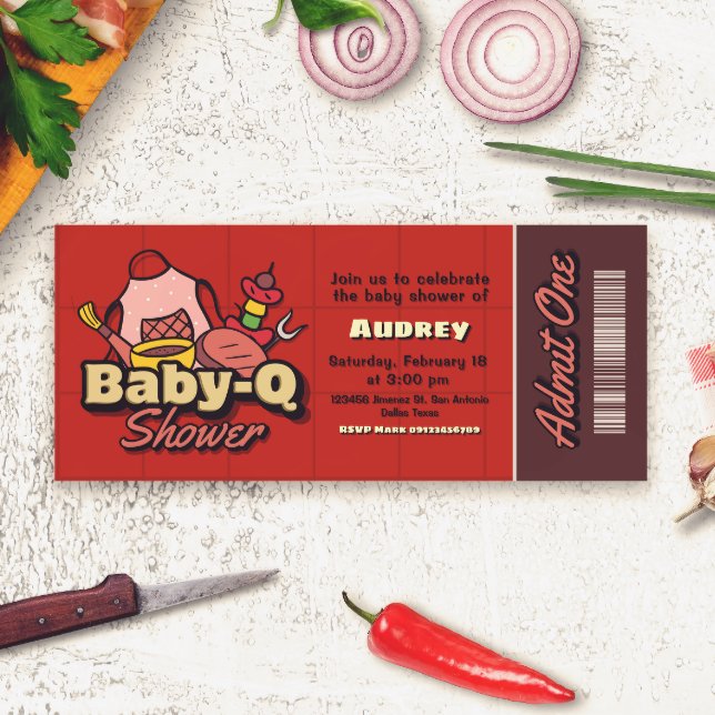 Convite Baby-Q Shower - Barbeque Ticket (Baby-Q Shower - Barbeque Ticket Invitation)