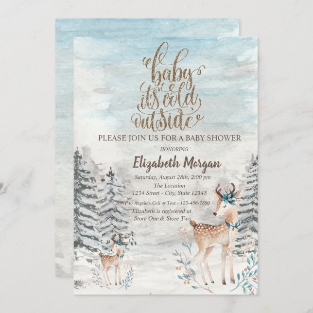 Convite Baby Reindeer Pine Tree Chá de fraldas (Frente/Verso)