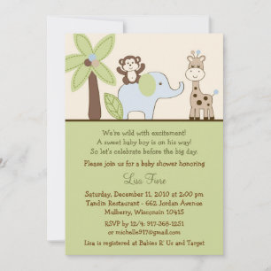 Convite Baby Safari Selgle Animal Baby Shower Invants