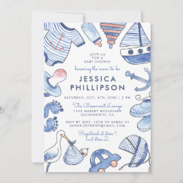 Convite Baby Sailor | Chá de fraldas Náutico Azul