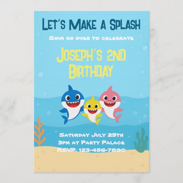 Convite Baby Shark Birthday Invitation (Frente)