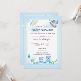 Convite baby shower announcement for TWIN BOYs