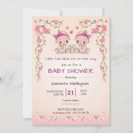 Convite baby shower announcement for TWIN Girls