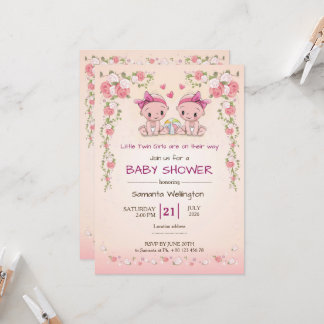 Convite baby shower announcement for TWIN Girls