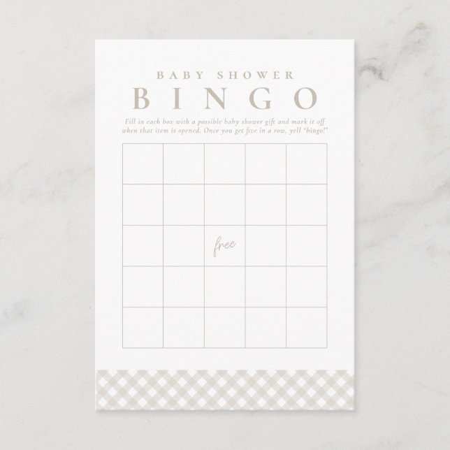 Convite Baby shower bingo cute neutral gingham party card (Frente)