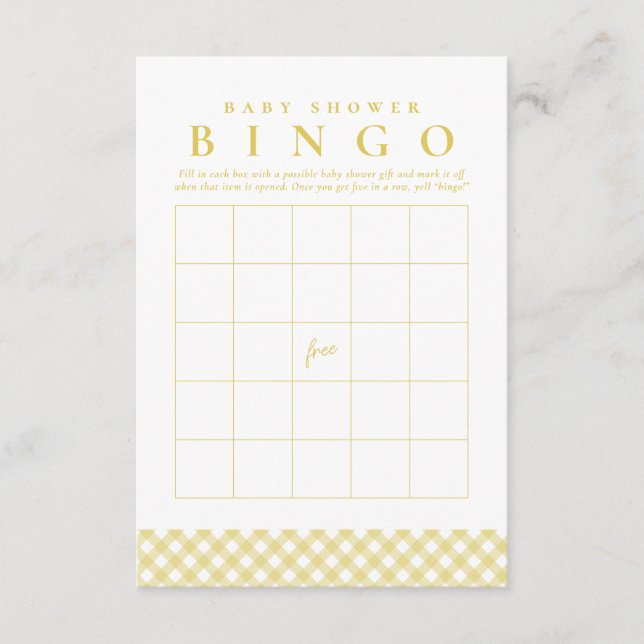 Convite Baby shower bingo game cute yellow gingham card (Frente)