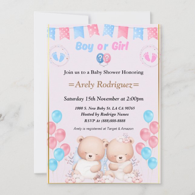 Convite Baby shower boy or girl invitation (Frente)
