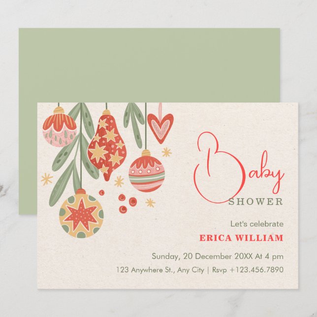 Convite Baby shower christmas ornament  (Frente/Verso)