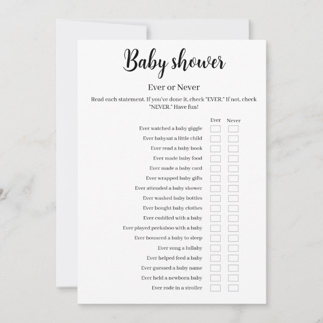 Convite Baby Shower Ever or Never Game, Printable (Frente)