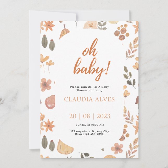 Convite Baby Shower Fall Aesthetic Invitation  (Frente)