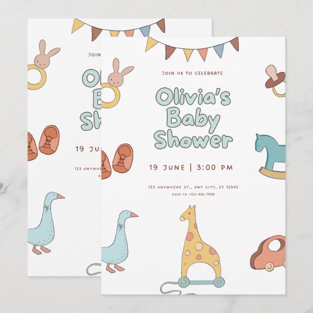 Convite Baby Shower Floral Elegant Invitation Design (Frente/Verso)