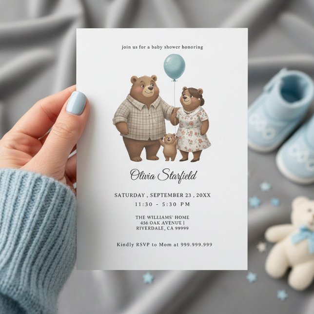 Convite Baby Shower for Boy Blue Balloon, Teddy Bear (Criador carregado)
