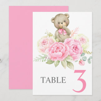 Convite Baby Shower Girl Pink BearTable sign