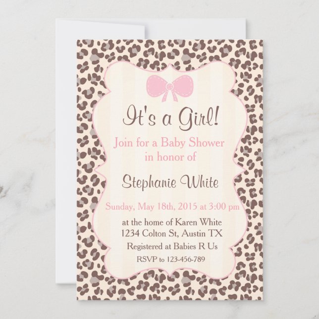 Convite Baby Shower girl pink leopard (Frente)