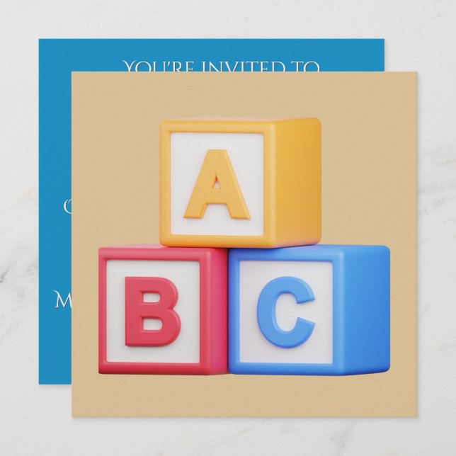 Convite Baby Shower Invitation- Alphabet Blocks (Frente/Verso)