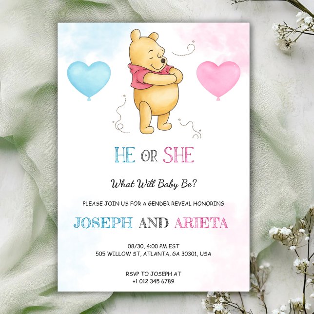 Convite Baby shower Invitation card featuring a bear  (Criador carregado)