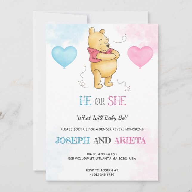 Convite Baby shower Invitation card featuring a bear  (Frente)