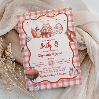 Convite Baby Shower Invitation: Coed BBQ Party Red Gingham
