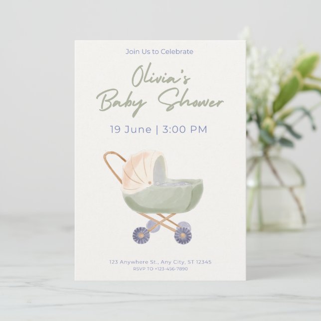 Convite Baby Shower Invitation Cute Bear Theme (Em pé/Frente)