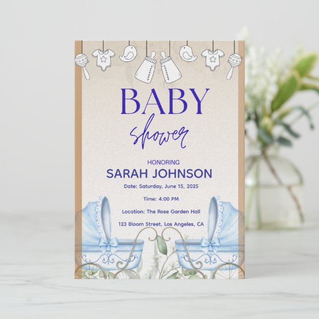 Convite Baby Shower Invitation | Elegant Floral (Em pé/Frente)