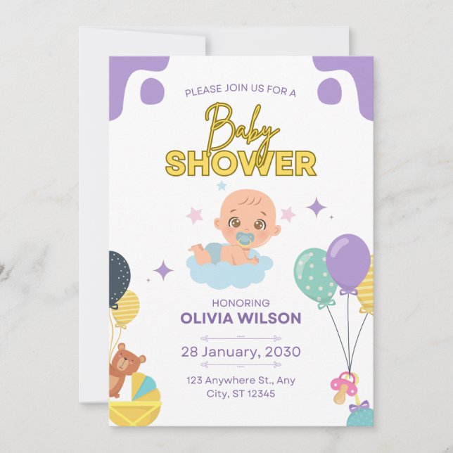 Convite Baby Shower Invitation Elegant Minimal Design (Frente)