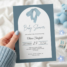 Convite Baby Shower Invitation for Boy – Blue Bow, Modern