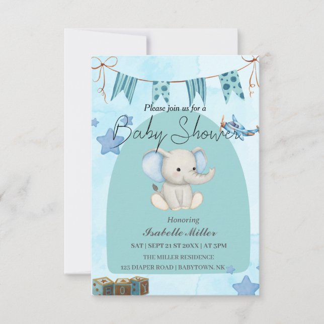 Convite Baby Shower Invitation for Boy –Customizable (Frente)