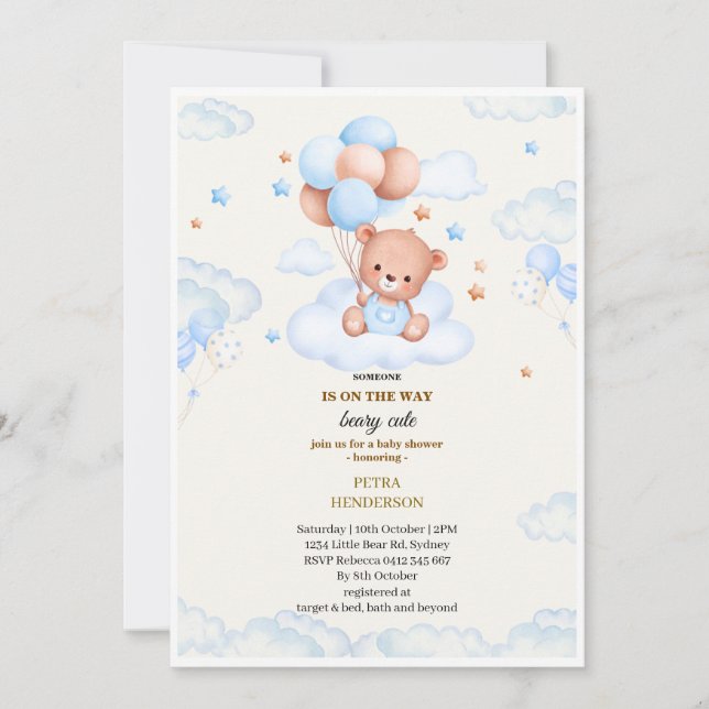 Convite Baby shower invitation in the shape of a blue  (Frente)