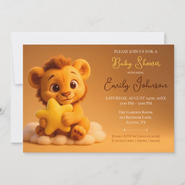 Convite Baby Shower Invitation – Little Lion & Star (Frente)