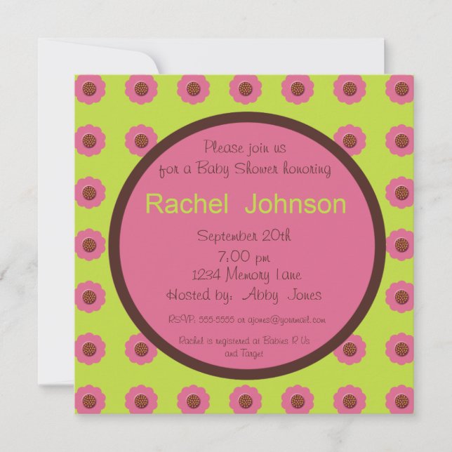 Convite Baby Shower Invitation - Pink, Green, Brown (Frente)