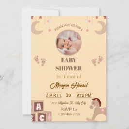 Convite Baby Shower Invitation | Soft Beige Nursery Toys