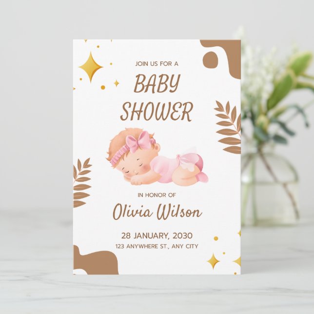 Convite Baby Shower Invitation Soft Pink Aesthetic (Em pé/Frente)