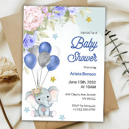 Convite Baby shower invitation with a cute elephant