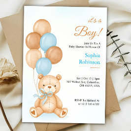 Convite Baby shower invitation with a cute teddy bear