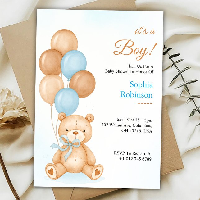 Convite Baby shower invitation with a cute teddy bear  (Criador carregado)