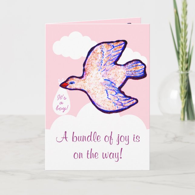 Convite Baby Shower Invitation With Baby Bird On Cloud (Frente)