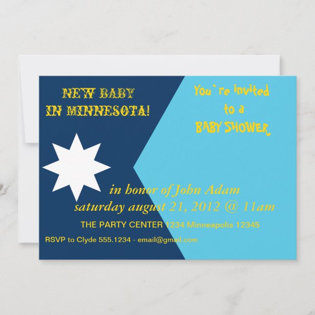 Convite Baby Shower Invitation with Flag of Minnesota, USA (Frente)