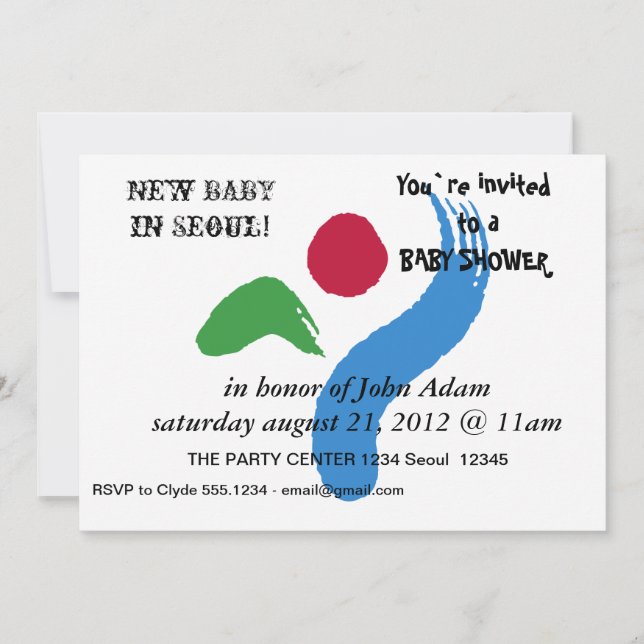 Convite Baby Shower Invitation with Flag of Seoul (Frente)