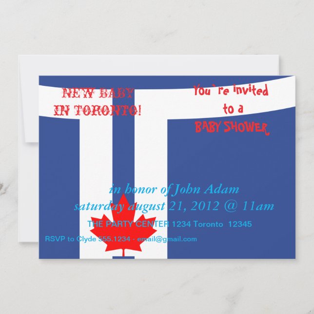 Convite Baby Shower Invitation with Flag of Toronto (Frente)