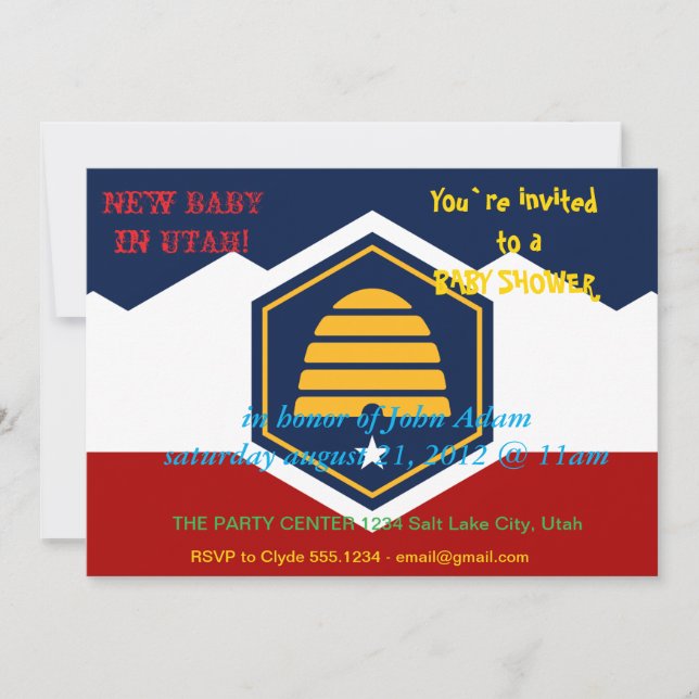 Convite Baby Shower Invitation with Flag of Utah, USA (Frente)